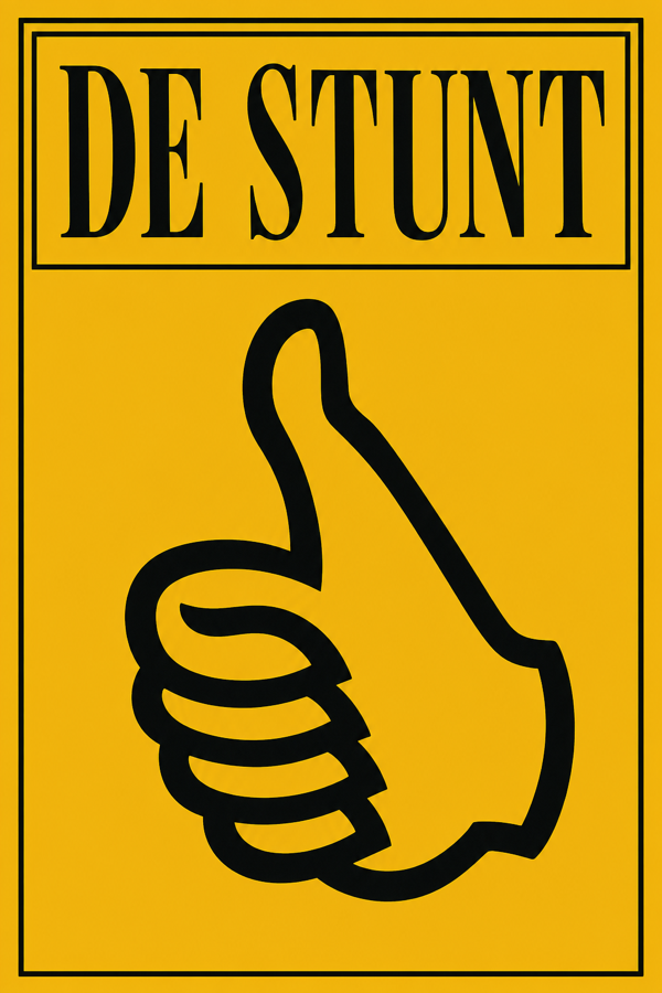 Logo DE STUNT — panneau jaune au pouce levé